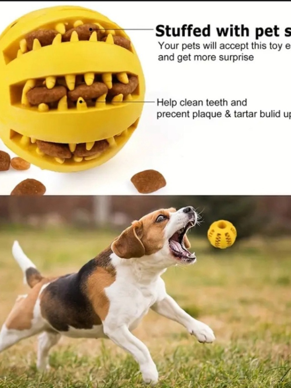 Interactive Yellow Treat-Dispensing Dog Chew Ball